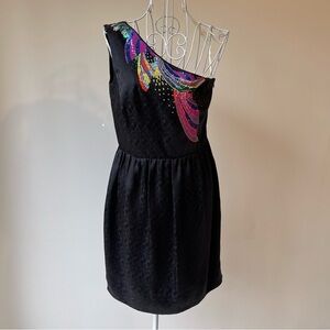 Shoshanna one shoulder embellished mini dress size zip silk blend black SZ 4